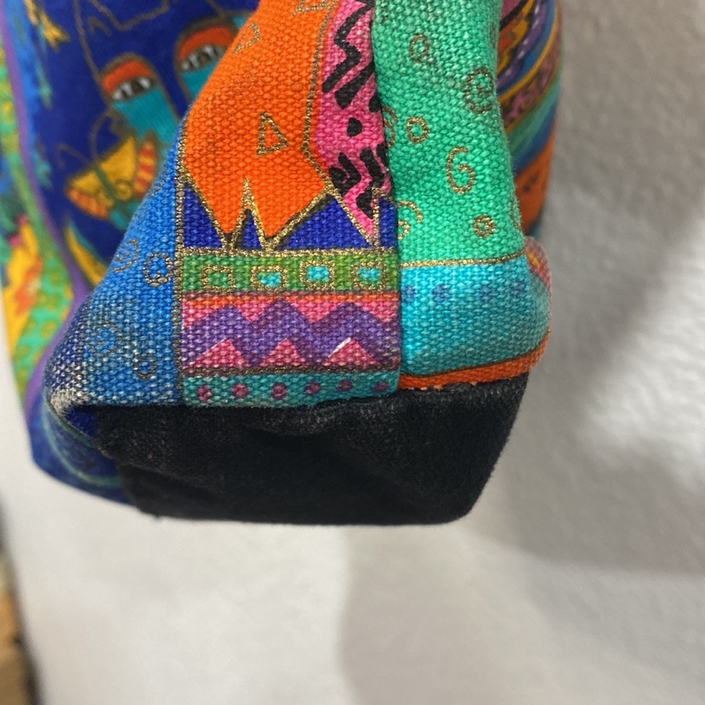 Vintage Laurel Burch Canvas Cat Multicolor Sequin Shoulder Tote Bag - Picture 7 of 12